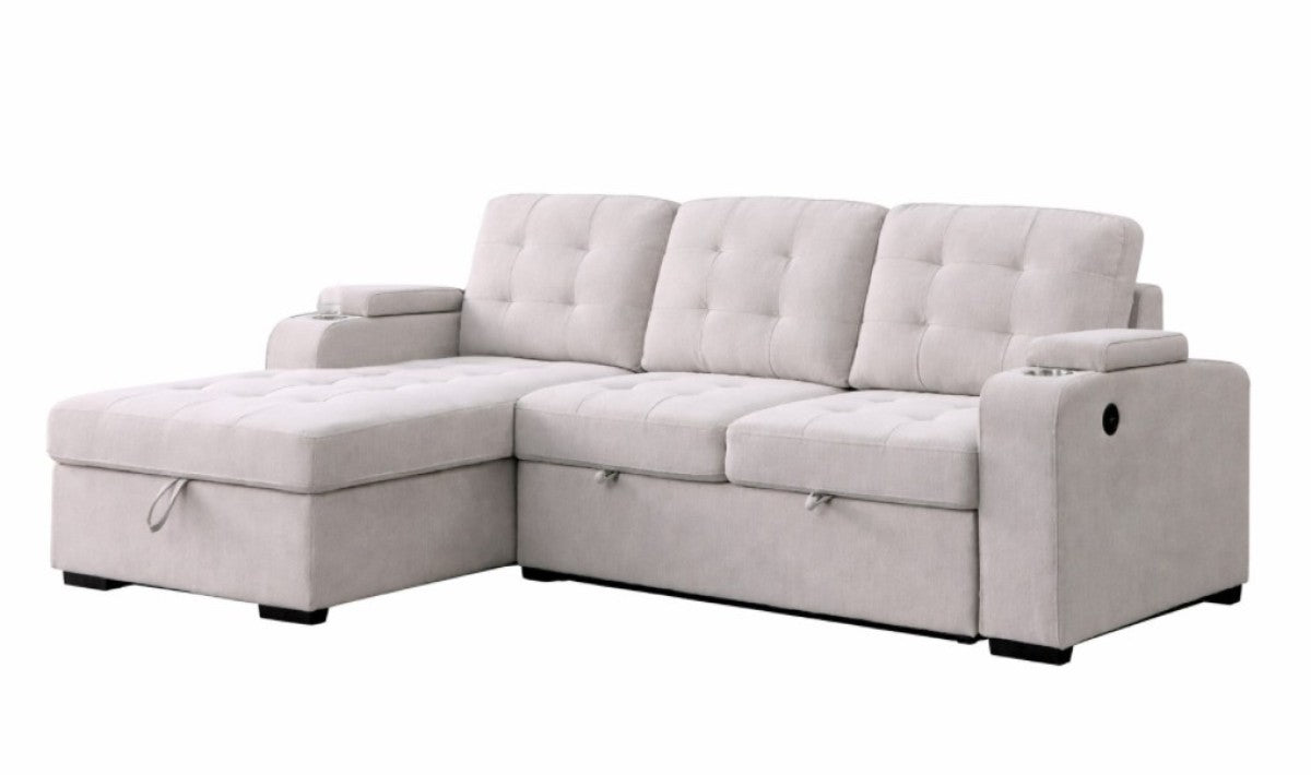 Tufted Sectional Sleeper – Beige