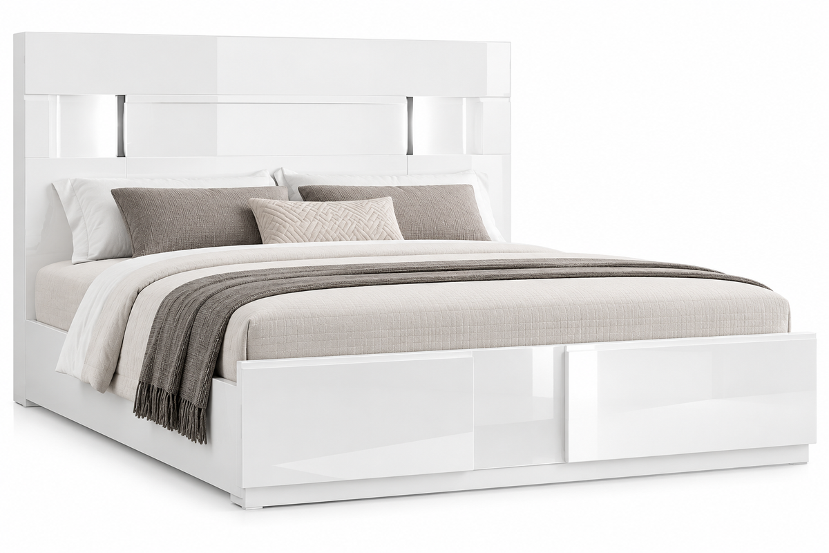 Amsterdam White High-Gloss Lacquer Bedroom Set – Modern Queen & King Collection