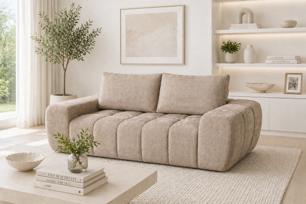 Brassex Plush Taupe Compression Sofa With Pocket Coils