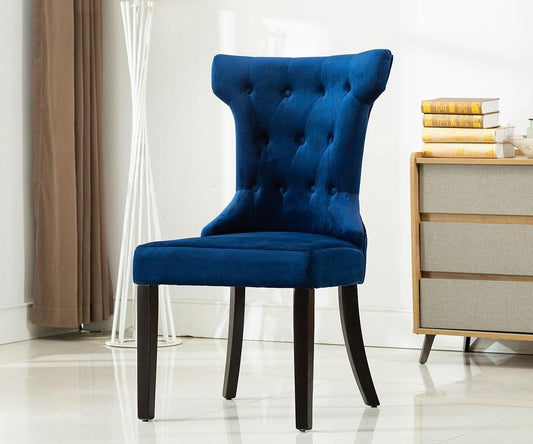 Erica 5-Piece Dining Set – 64–82" Extension Table, Blue Velvet Chairs