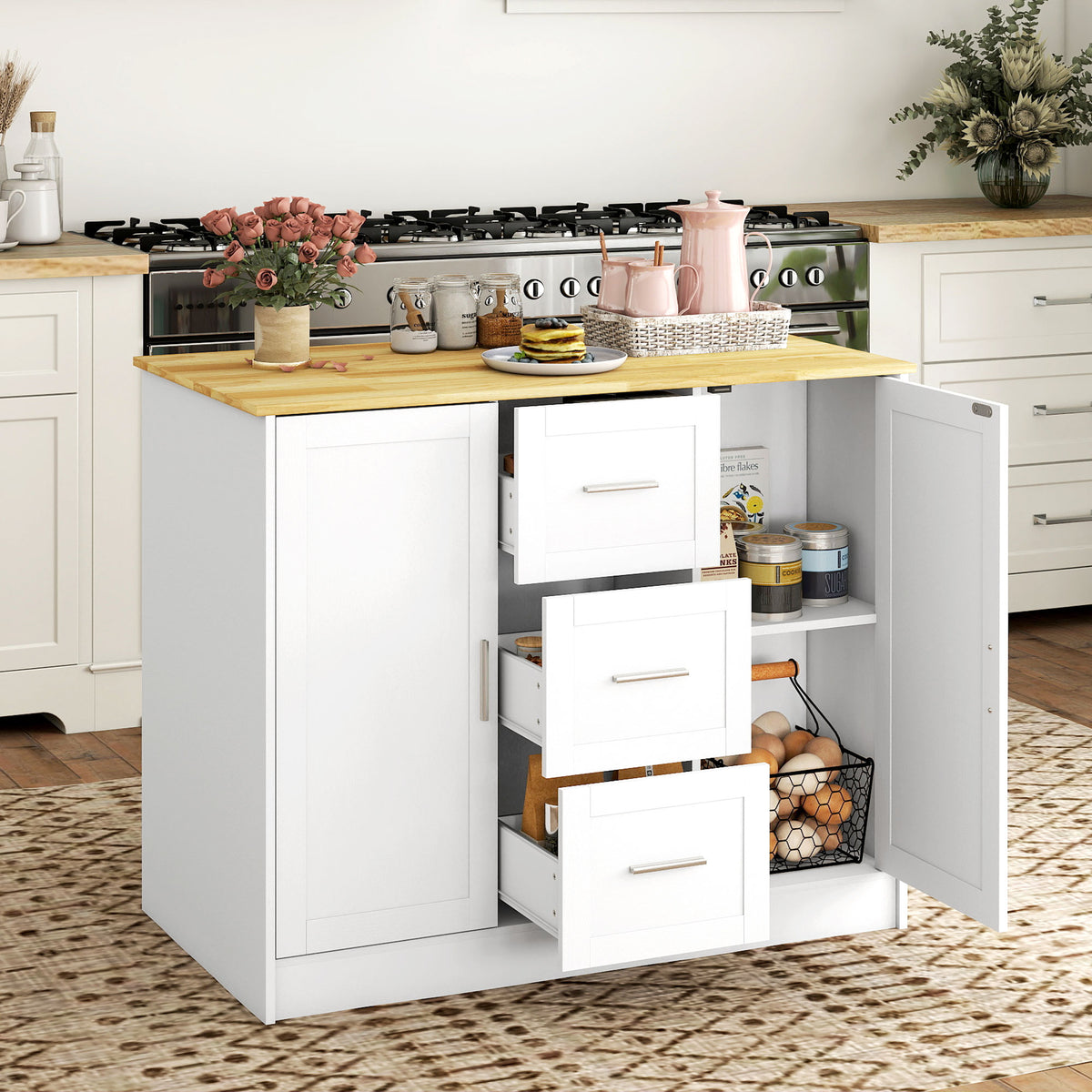 Kitchen Island with Storage Cabinets – 43"W x 36"H