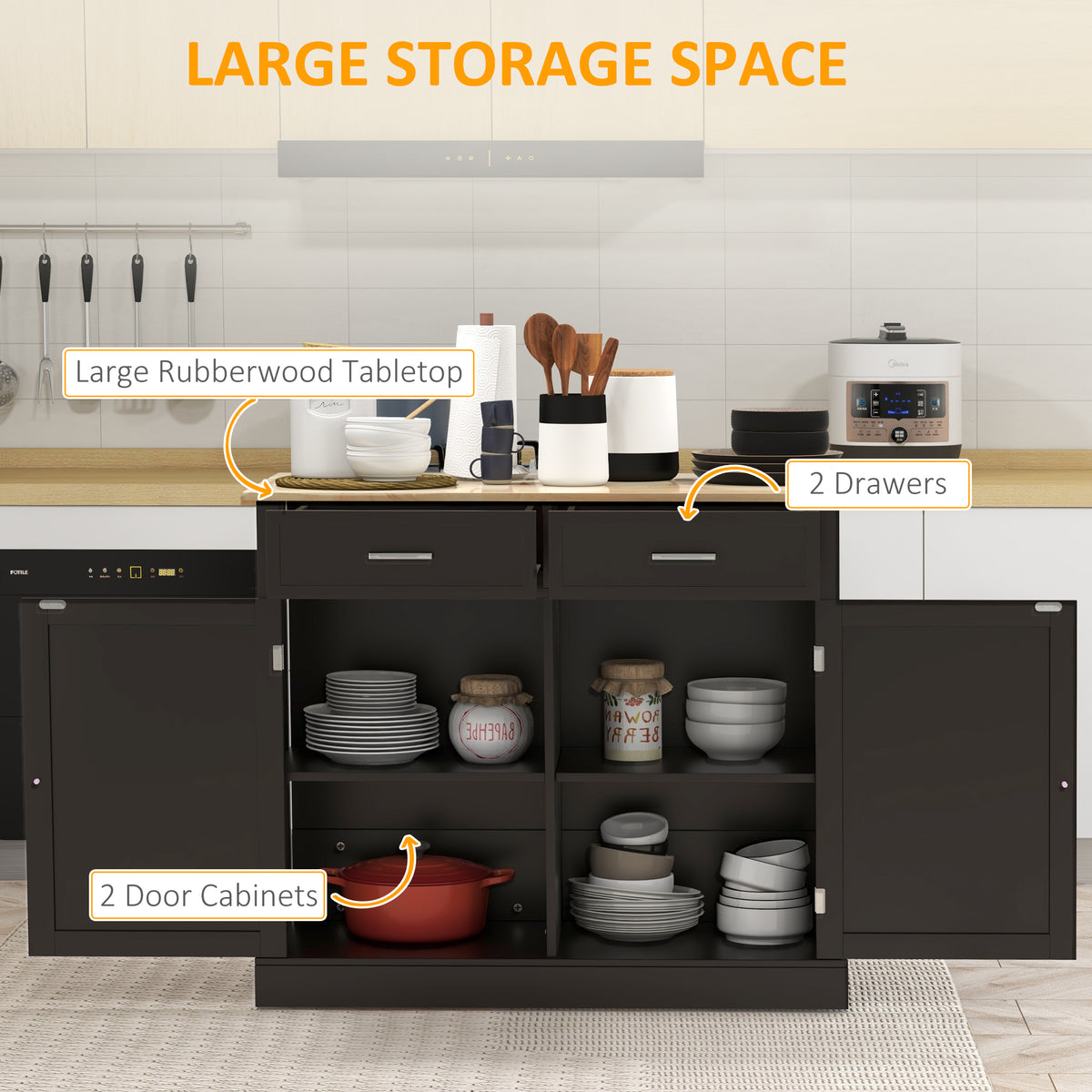Rolling Kitchen Island with Drop Leaf Wood Breakfast Bar – 41"W x 36"H
