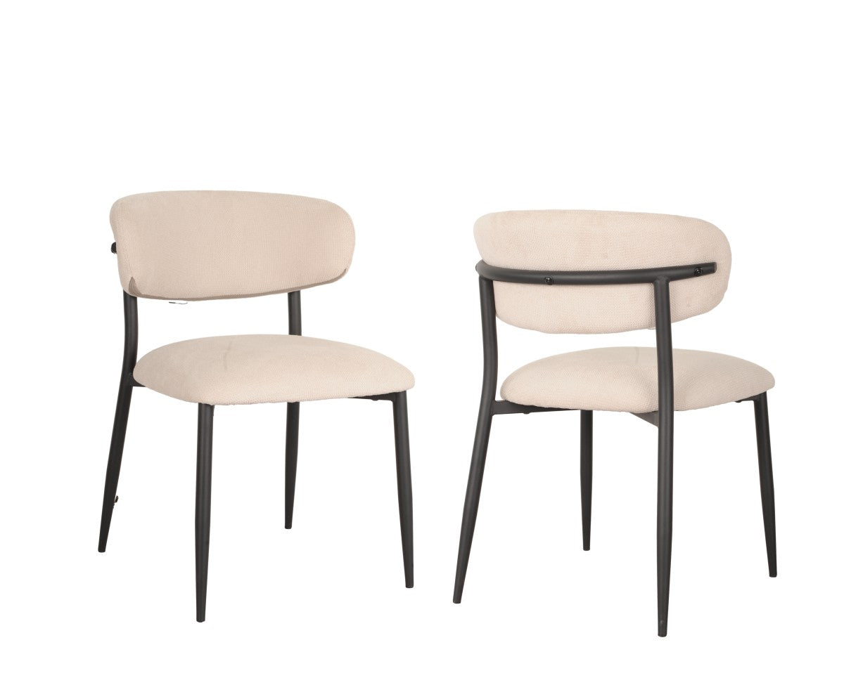 Modern Gianna Beige Fabric Dining Chairs Set of 2 with Metal Legs