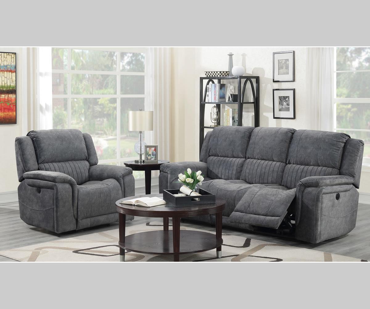 Washington Power Reclining Sofa Set: Suede Blend, USB Ports, Wireless Charger