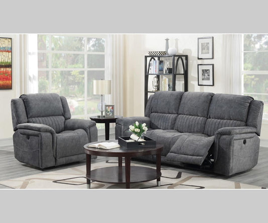 Washington Power Reclining Sofa Set: Suede Blend, USB Ports, Wireless Charger