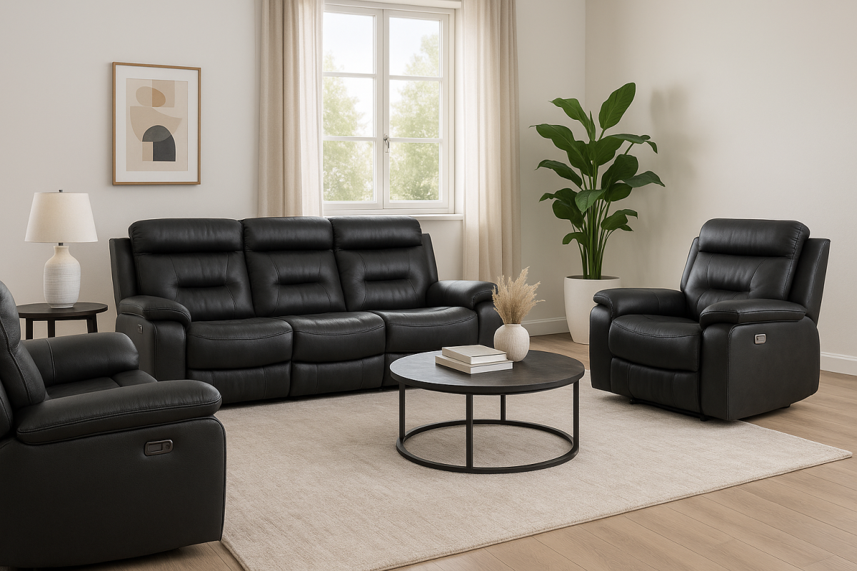 Luxurious Black Leather Recliner Loveseat with Plush Cushioning and Smooth Mechanism