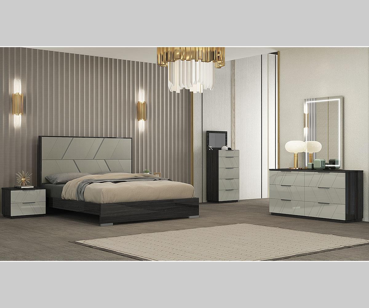 Travis King Platform Bed - Modern Solid Wood, Tall Upholstered Headboard