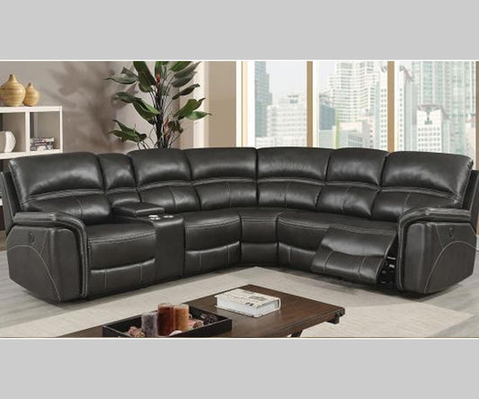 Luxurious Power Reclining Sectional Sofa with USB and Console in Grey