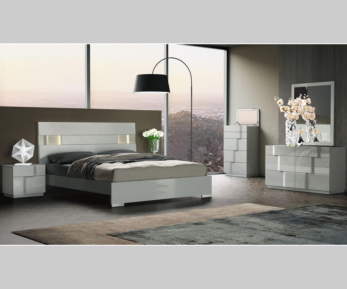 Latina King Bed: Modern Grey, LED Headboard, Solid Wood, Durable Construction