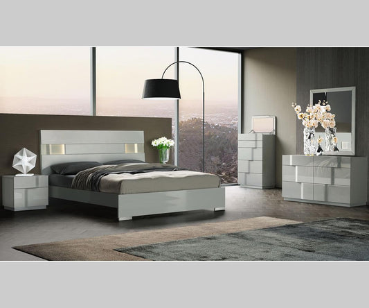 Latina SB185 Modern Grey Lacquer Solid Wood LED Bedroom Set
