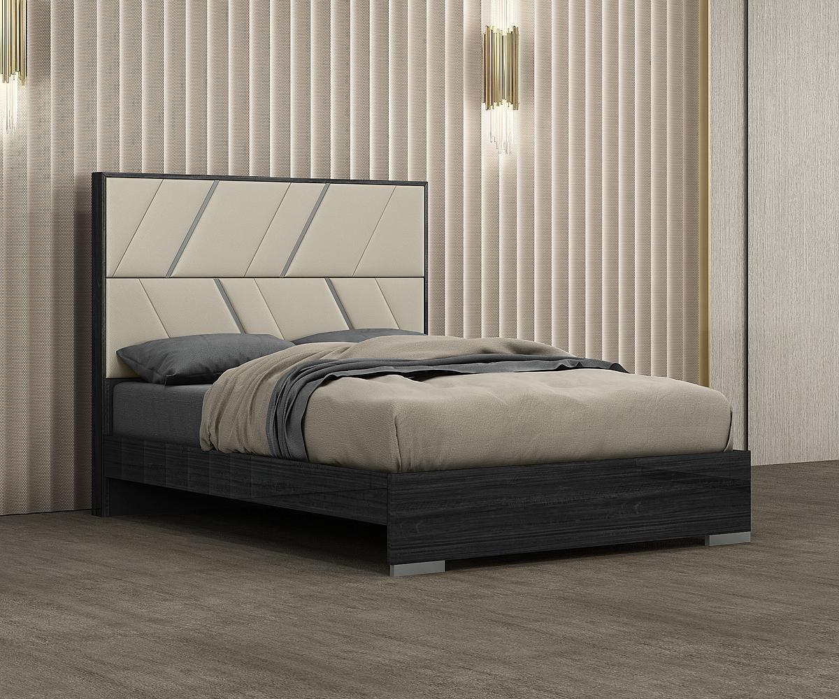 Travis King Platform Bed - Modern Solid Wood, Tall Upholstered Headboard