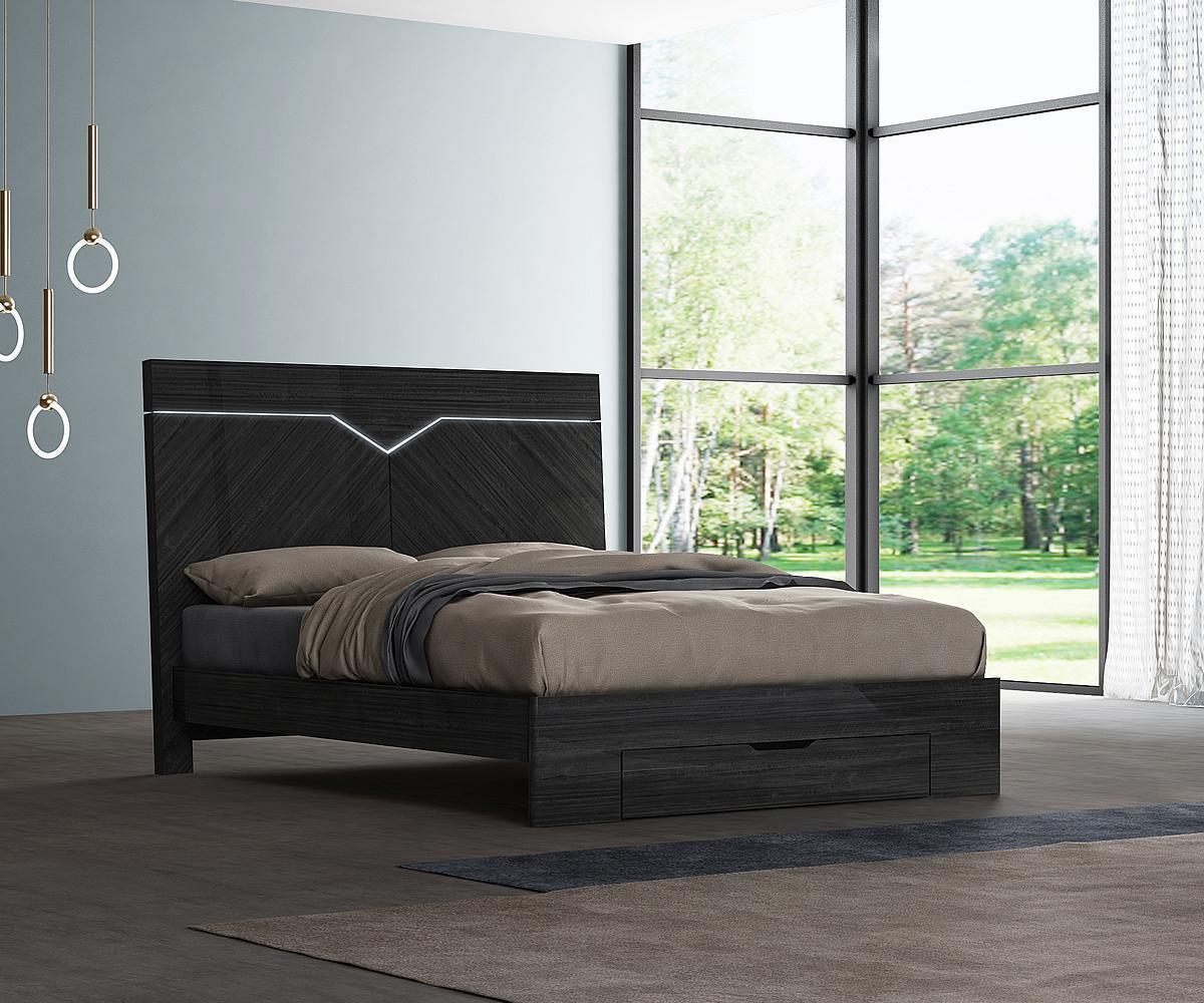 Stark Modern Grey Angley Queen Bed with LED Headboard and Storage