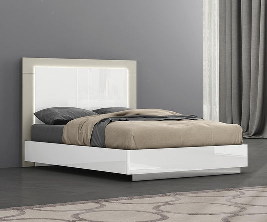 Modern Harvey Queen Bed: LED Headboard, White Gloss & Grey Matte Finish