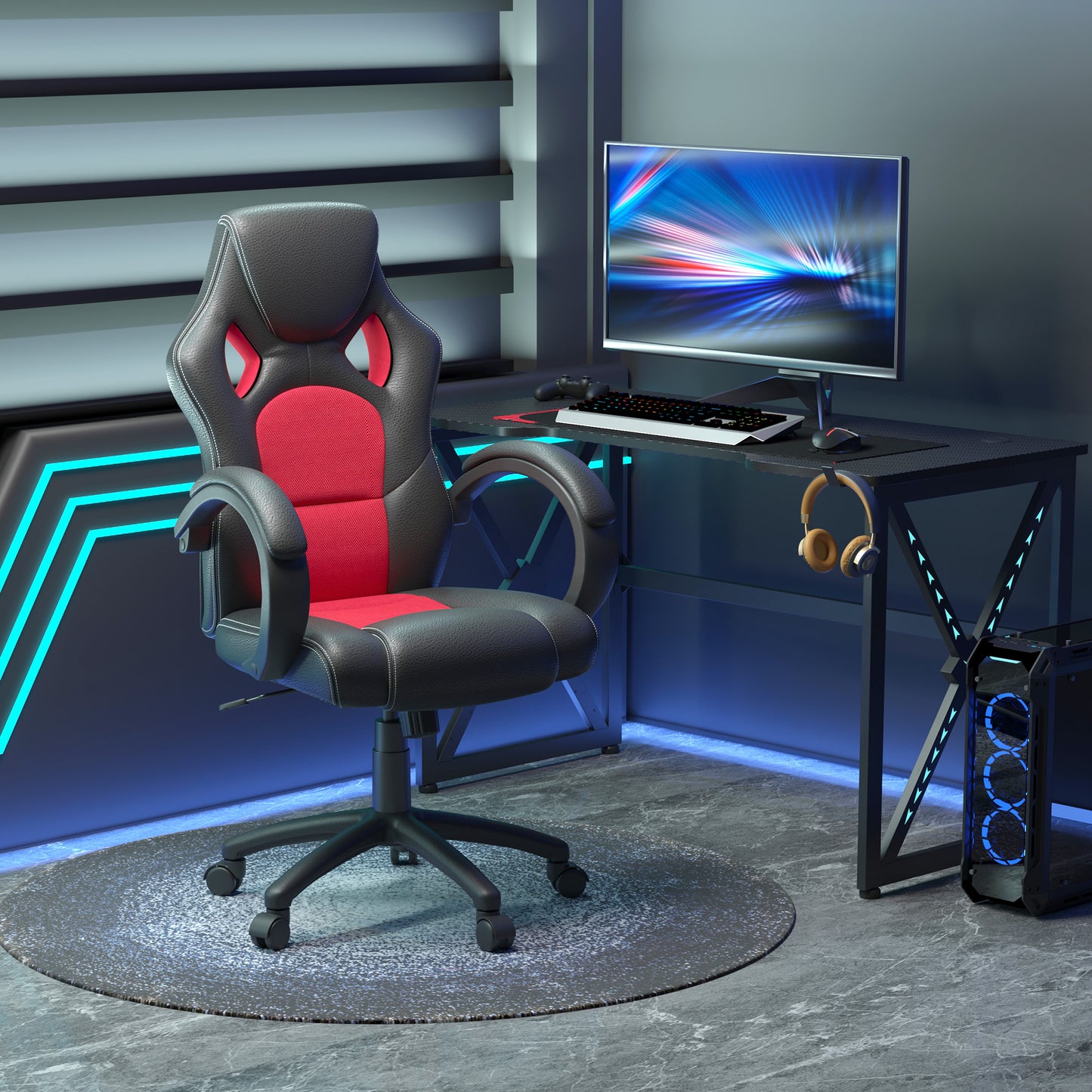 HOMCOM Ergonomic Racing Gaming Chair High Back Swivel Office Desk Red