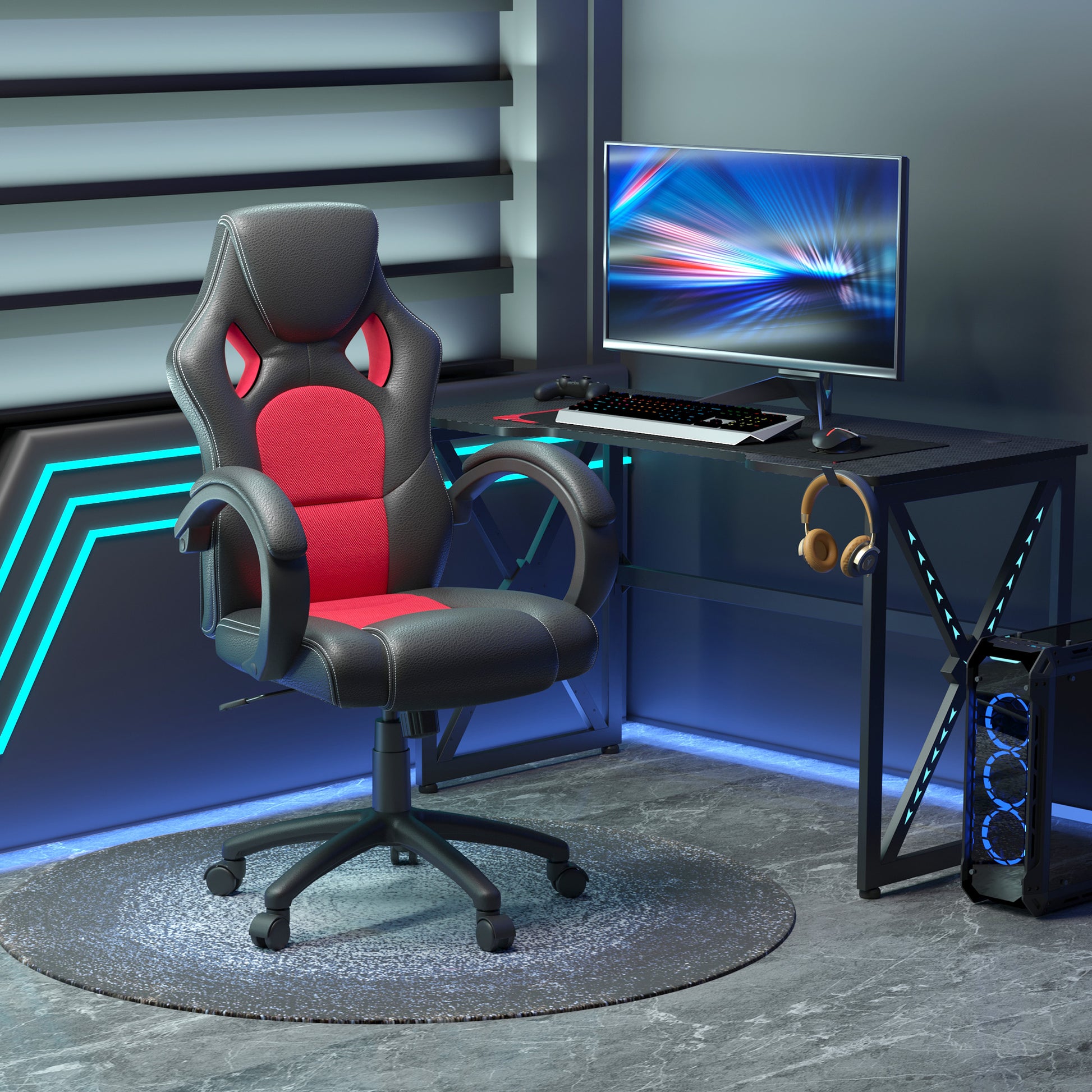 HOMCOM Ergonomic Racing Gaming Chair High Back Swivel Office Desk Red