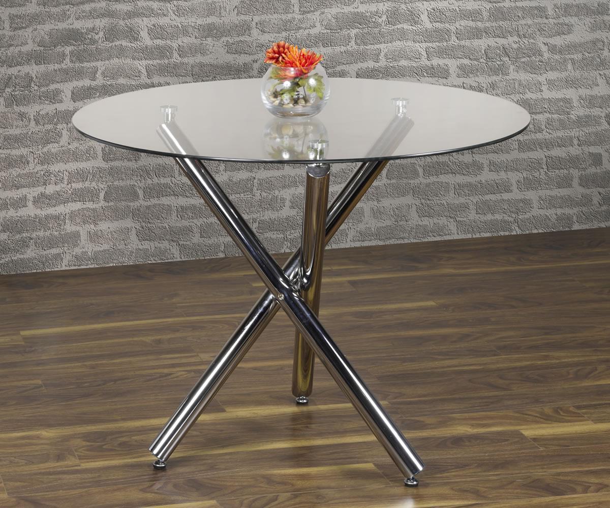 Elegant Round Glass Dining Table with Sturdy Chrome Steel Base