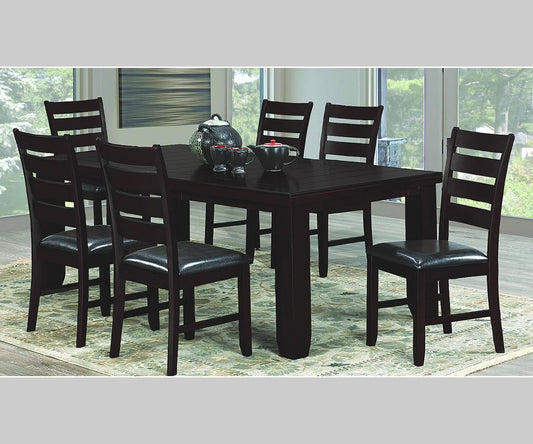 Oakley 5-Piece Dining Set – 64–82" Extension Table, Espresso Ladder-Back Wood Chairs