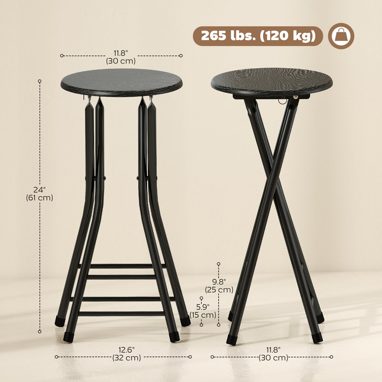 HOMCOM Set of 2 Foldable Barstools, Counter Height with Footrest, Steel Legs