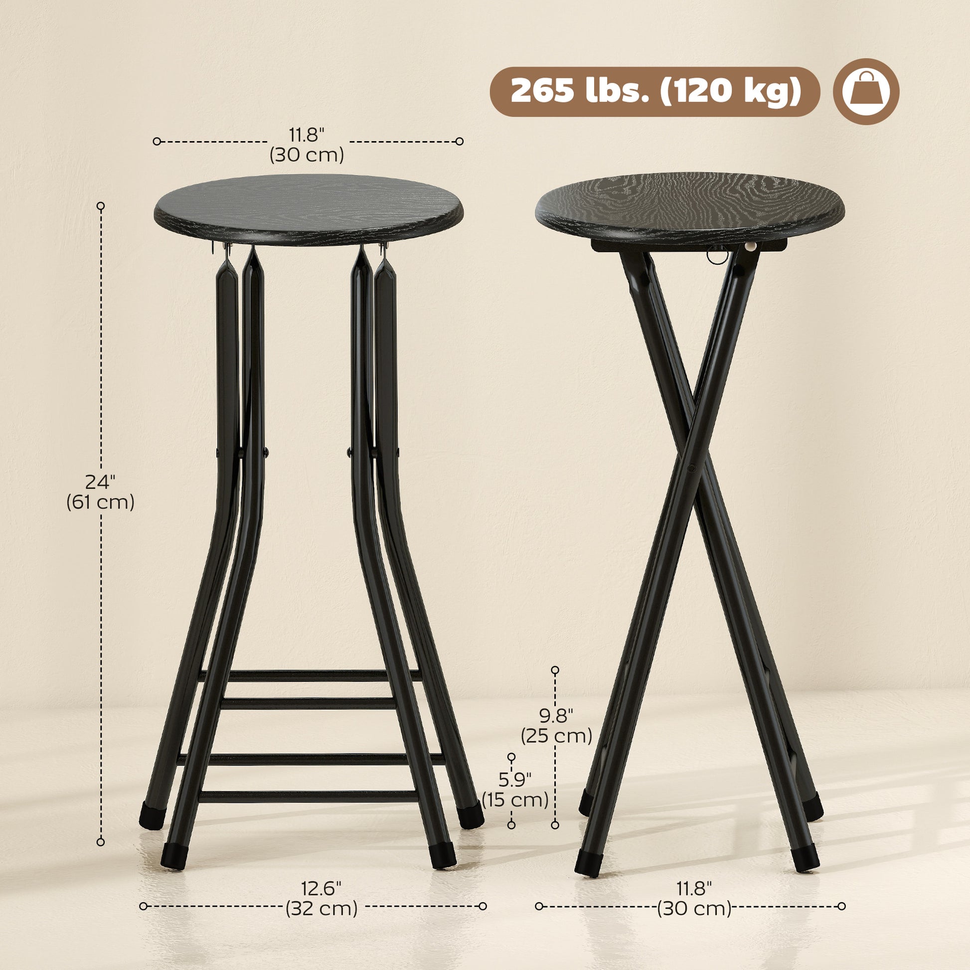 HOMCOM Set of 2 Foldable Barstools, Counter Height with Footrest, Steel Legs