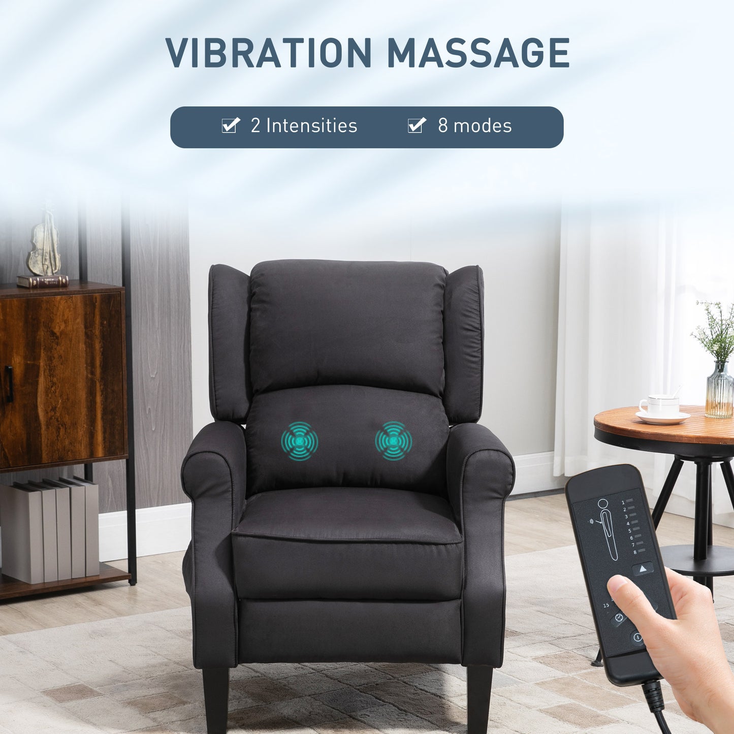 HOMCOM Black Massage Recliner Chair with Extendable Footrest, Remote Control, Side Pocket