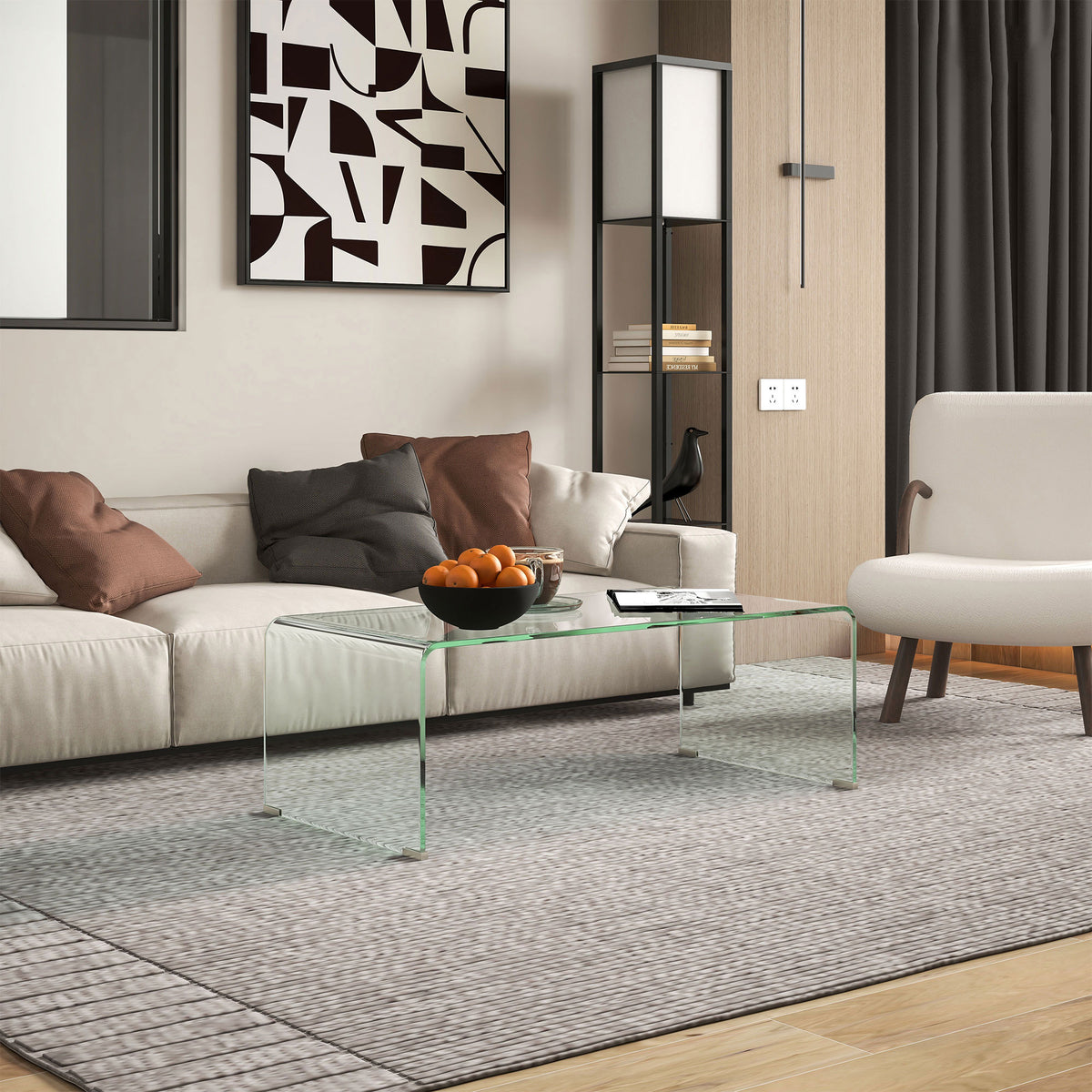 Clear Glass Coffee Table with Safe Rounded Edges