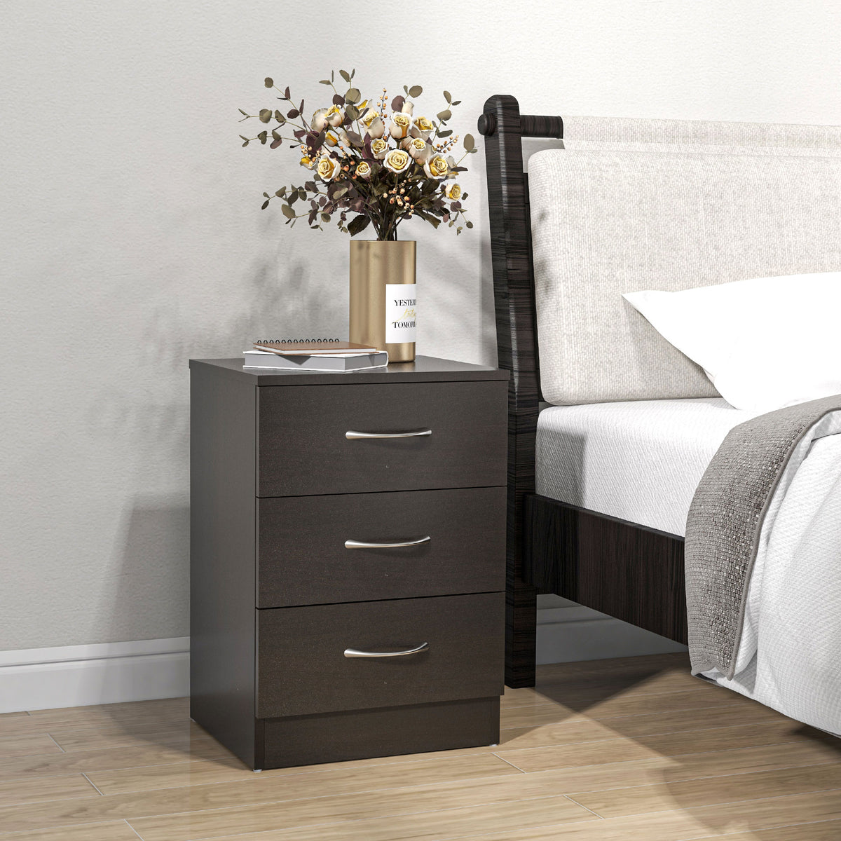 3-Drawer Wood Nightstands with Anti-Tip Design, Set of 2 – 16"W x 23"H