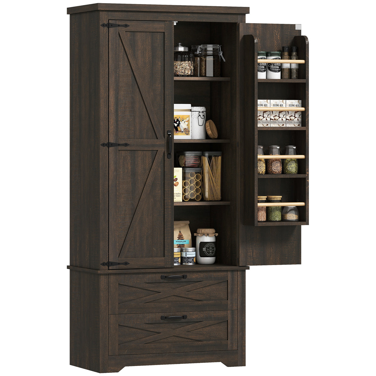 Freestanding Kitchen Pantry Cabinet with Drawers – 29"W x 64"H
