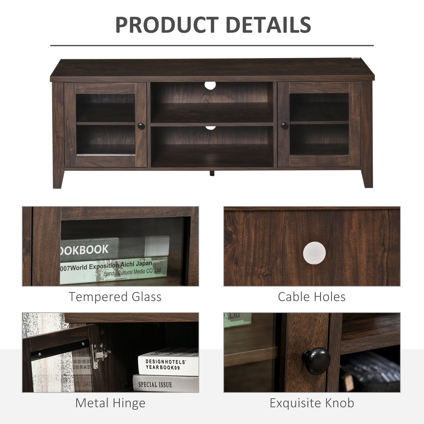 HOMCOM Modern Wood TV Console Stand for 60-inch TVs with Storage