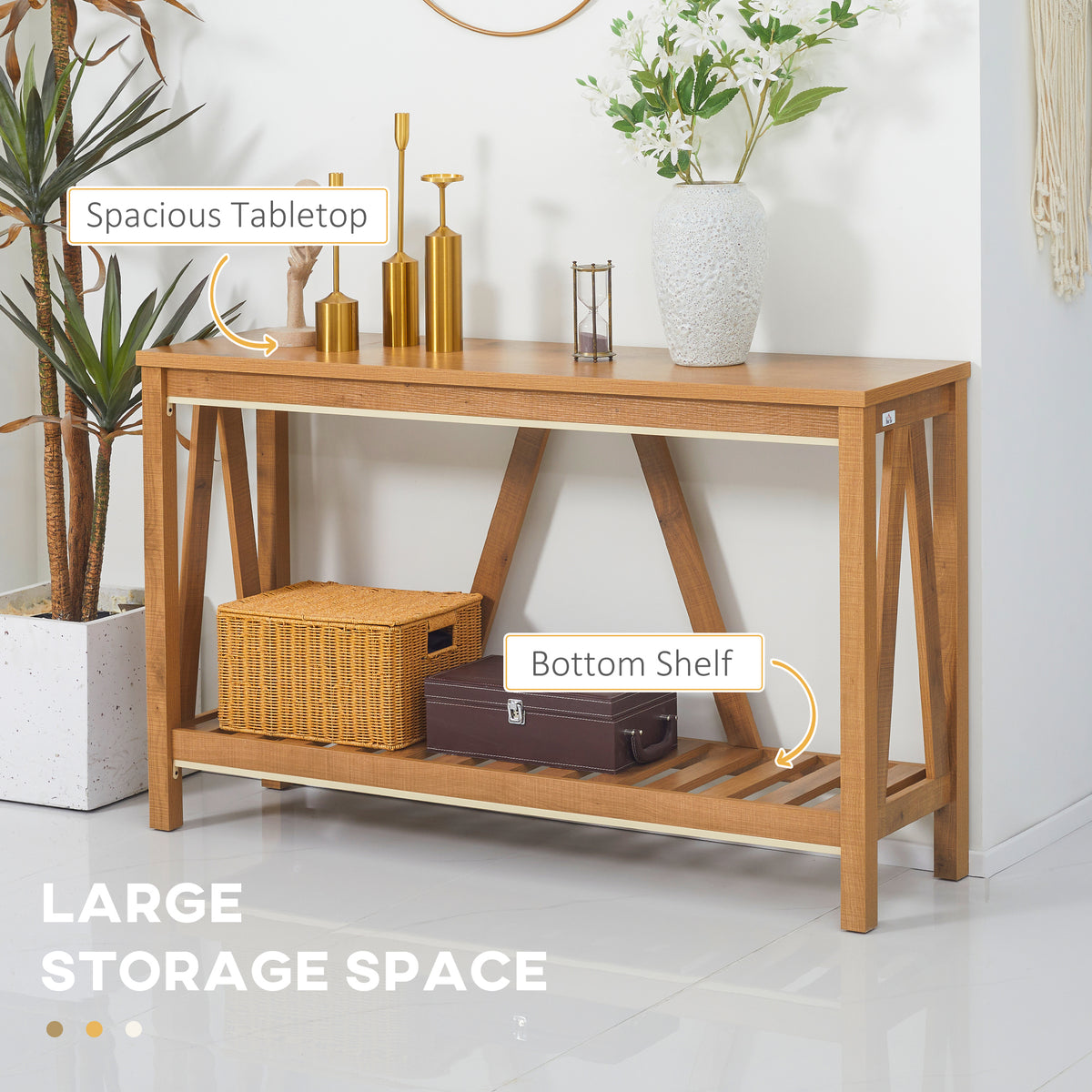 Farmhouse Console Table with Storage Shelf, Brown