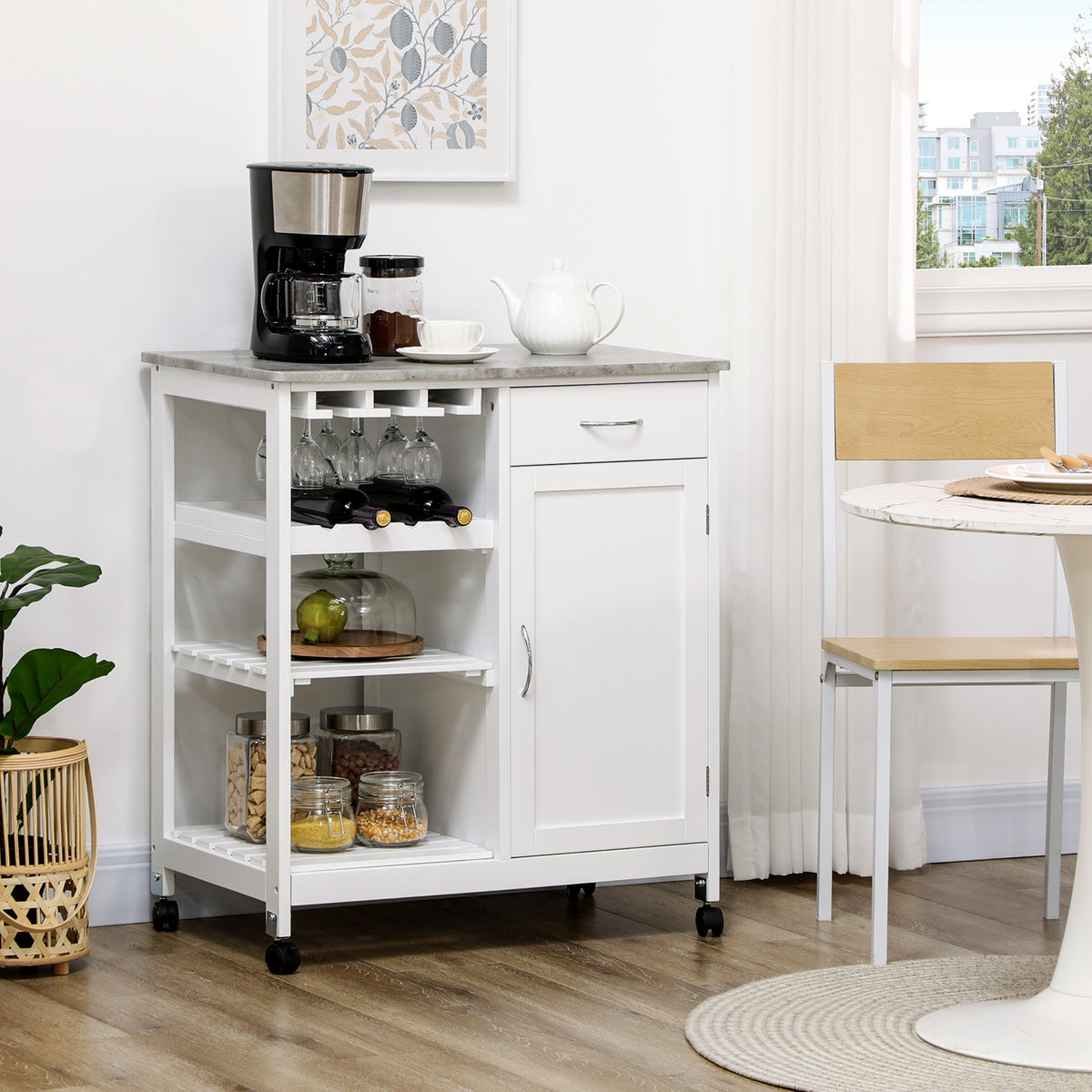 Rolling Kitchen Cart with Wine Rack – 30"W x 35"H