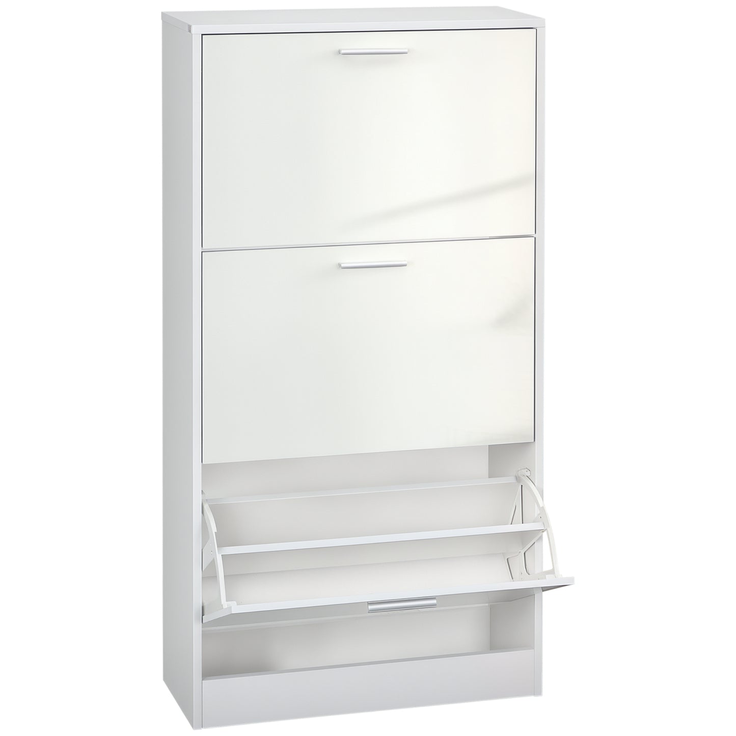 HOMCOM Slim White Shoe Cabinet: 3 Flip Drawers, Adjustable 15-Pair Storage