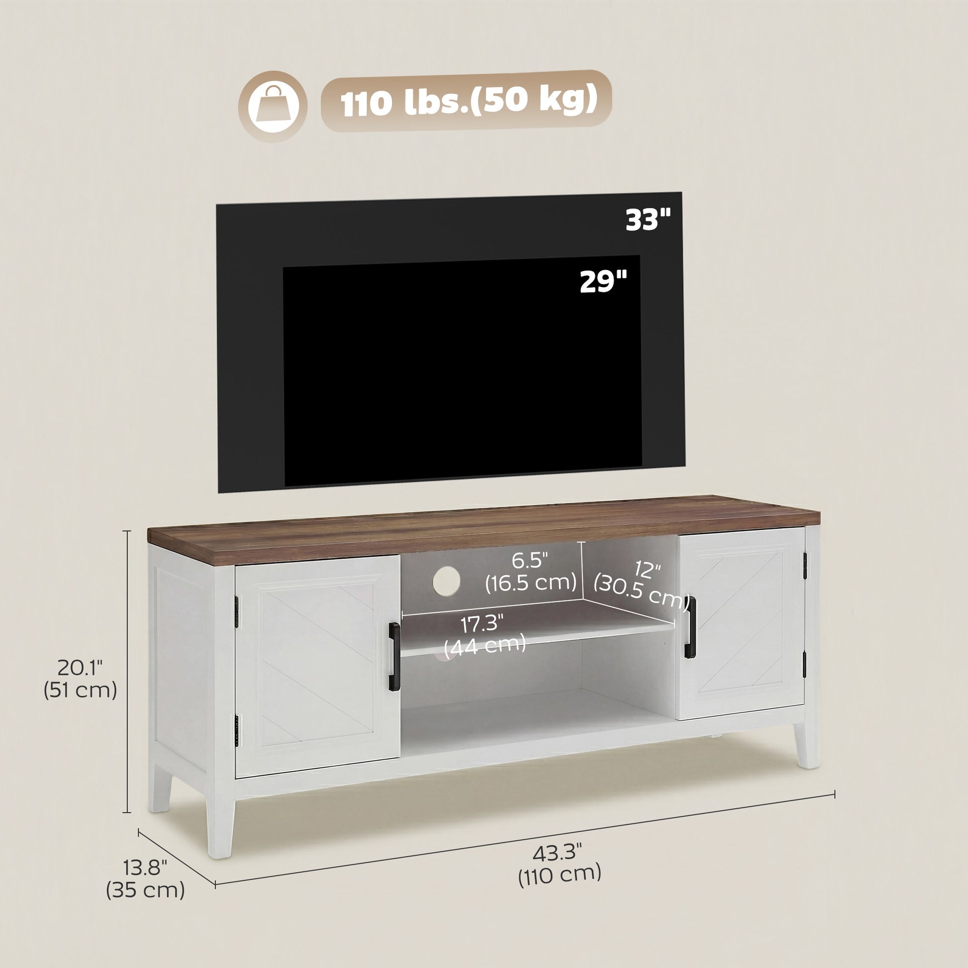 HOMCOM TV Stand Entertainment Center White Brown 55-Inch