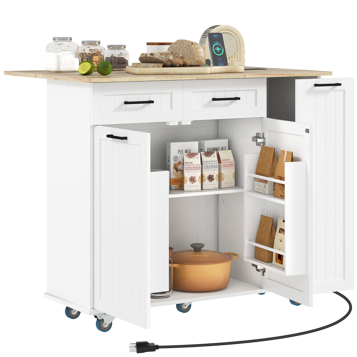 Kitchen Island on Wheels with Wood Drop Leaf – 47"W x 37"H