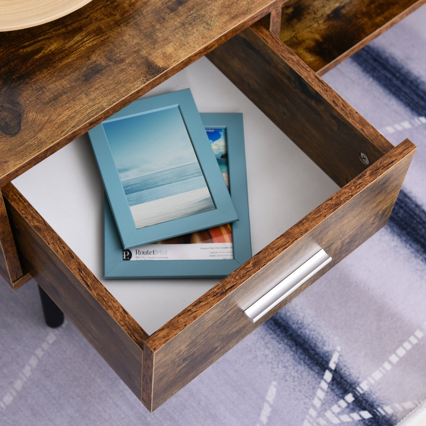 HOMCOM Retro Industrial Coffee Table with Storage Drawer & Shelf, Rustic Brown Wood