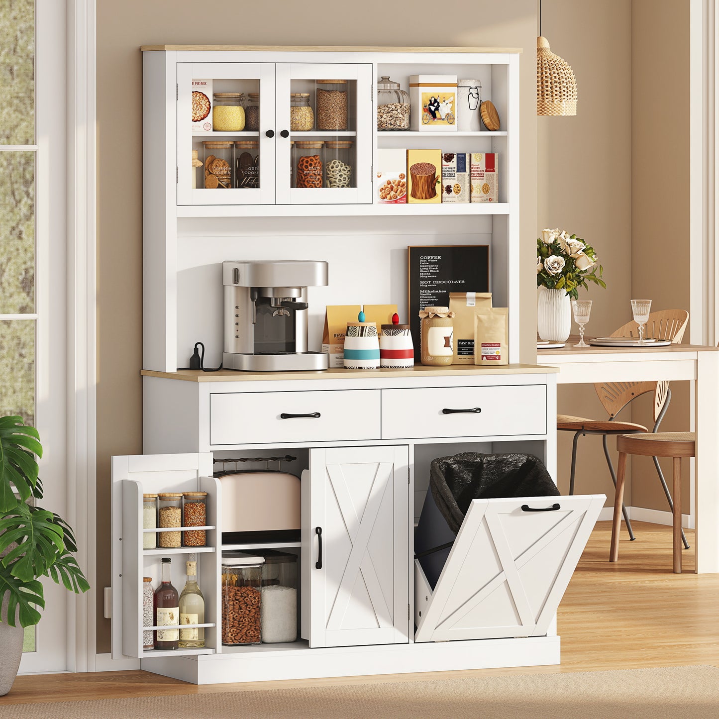 HOMCOM 69" Pantry Cabinet with Charging Station White