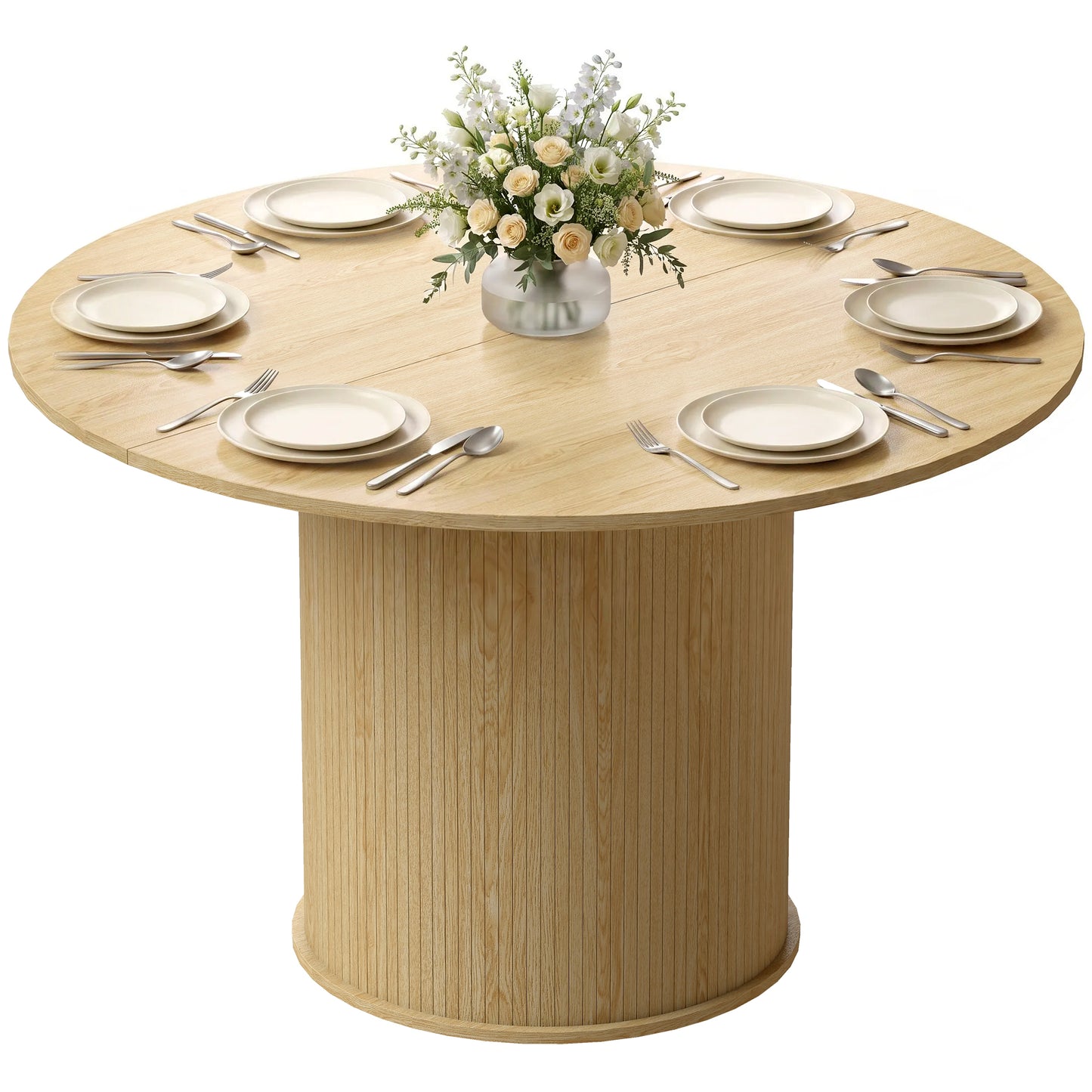 HOMCOM Round Dining Table 47in Natural Wood Pedestal Base