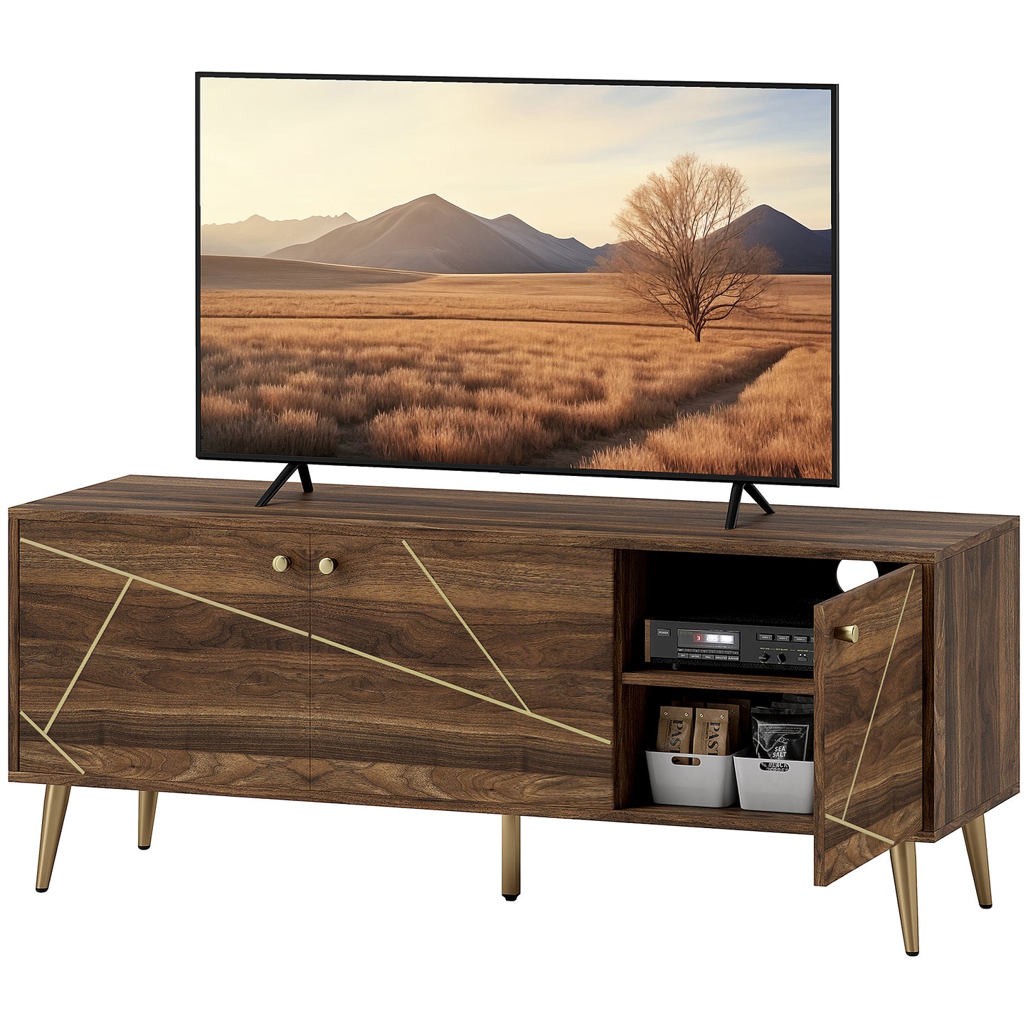 HOMCOM Modern Rustic Brown TV Stand for 60-inch TVs, Adjustable Storage & Cable Management