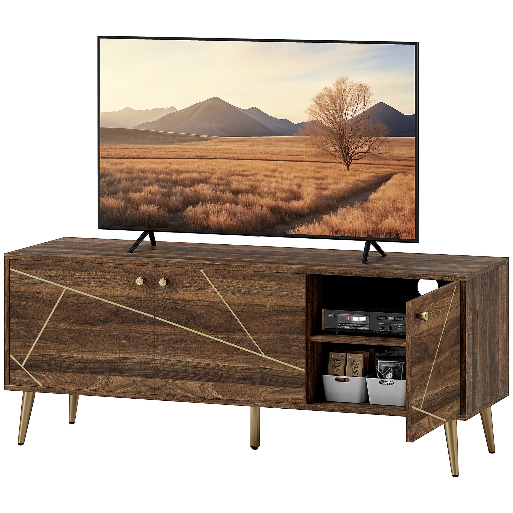 HOMCOM Modern Rustic Brown TV Stand for 60-inch TVs, Adjustable Storage & Cable Management