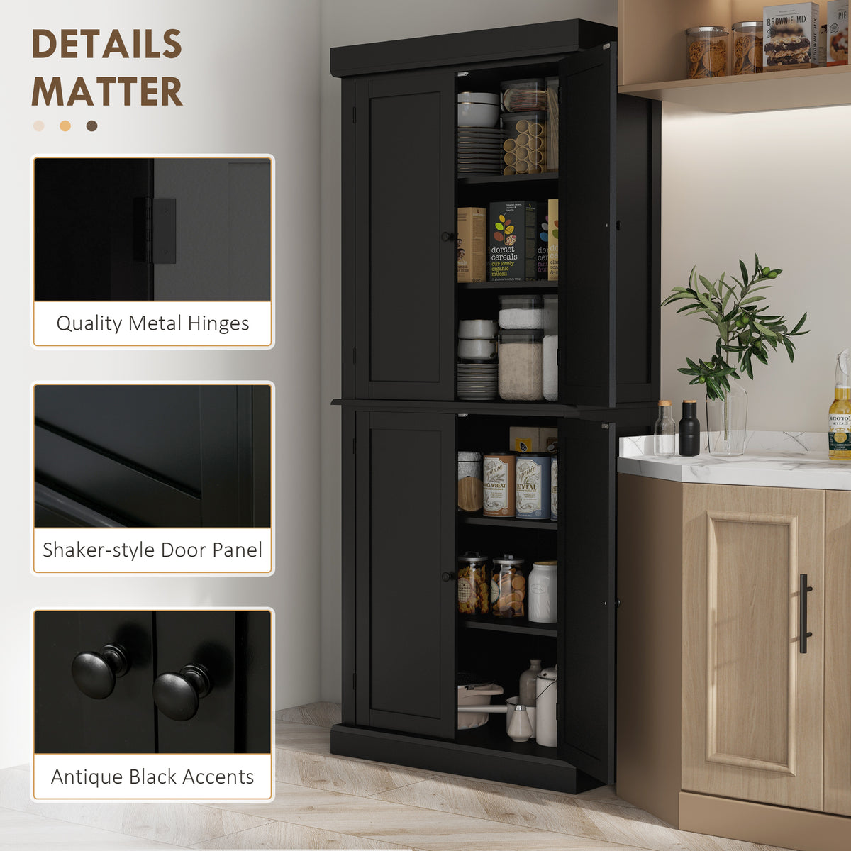 Freestanding Kitchen Pantry Cabinet with 4 Doors – 30"W x 73"H, Black