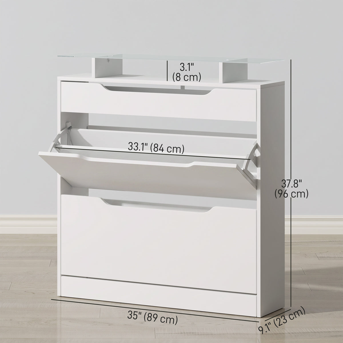 High Gloss Shoe Cabinet with 2 Flip Drawers – 35"W x 38"H