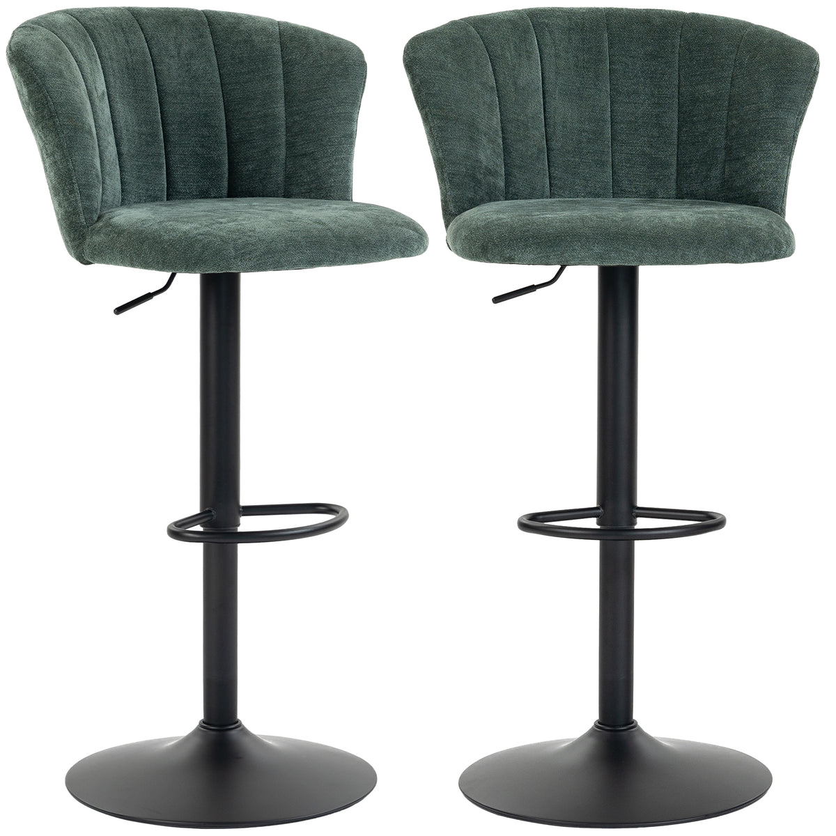 Chenille Adjustable Swivel Bar Stools with Back and Footrest, Set of 2, Dark Green