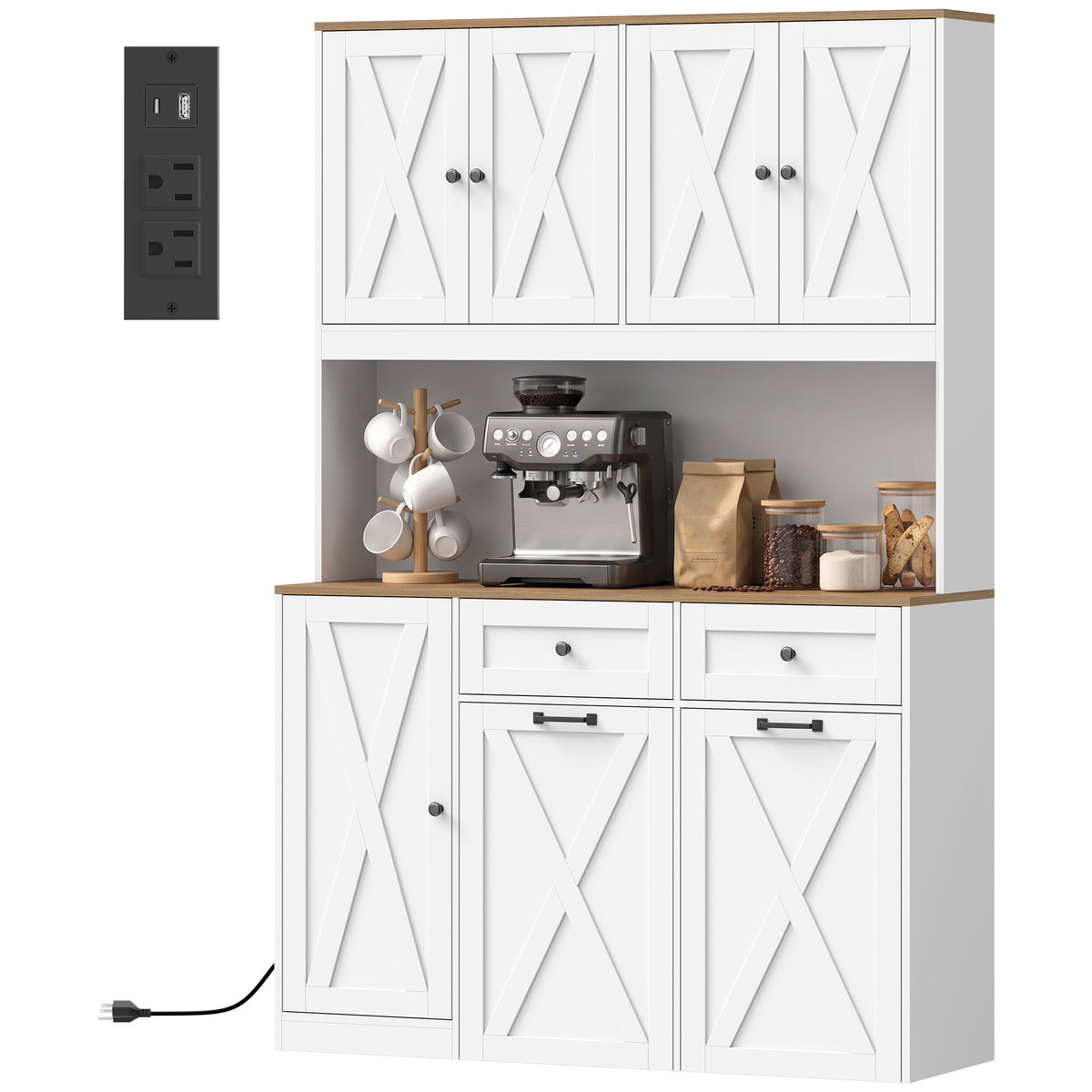Pantry Cabinet with 13 Gallon Double Trash Can Cabinet – 47"W x 71"H