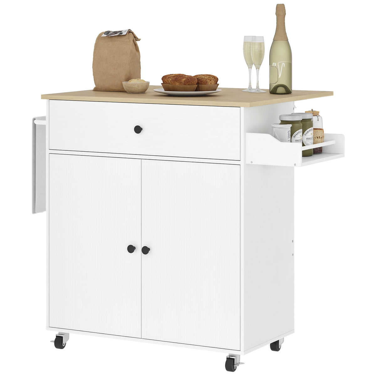 Rolling Kitchen Island with Drop Leaf – 42"W x 34"H