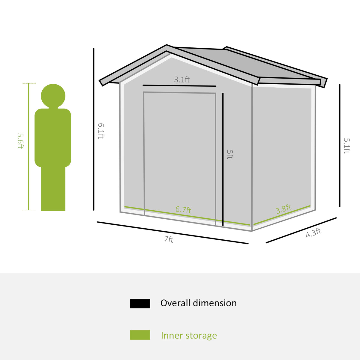 7'x 4'x 6' Garden Tool Shed Metal Storage Shed w/ Foundation Kit, Vents and Double Doors – Green
