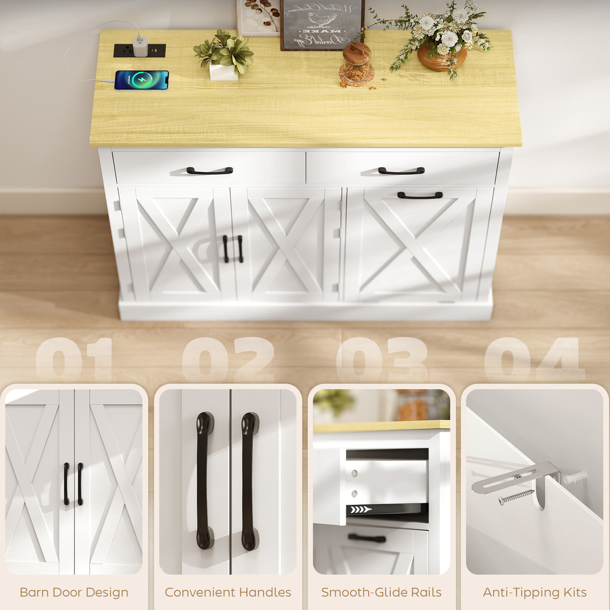 Kitchen Island with Charging Station – 44"W x 33"H