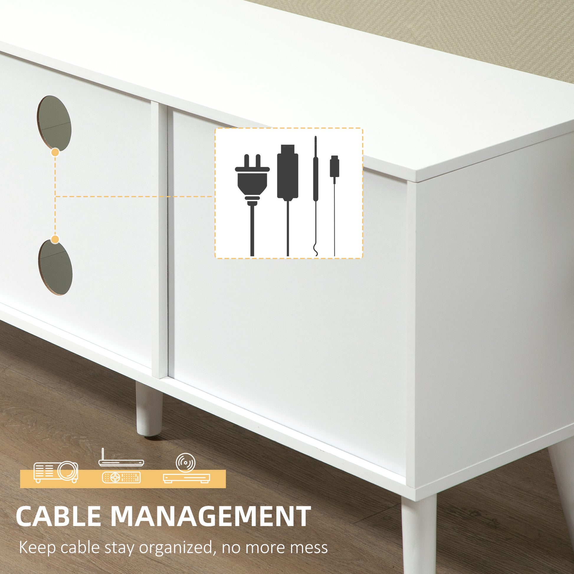 Modern TV Stand Cabinet with Foldable Grey Fabric Drawers and Shelves