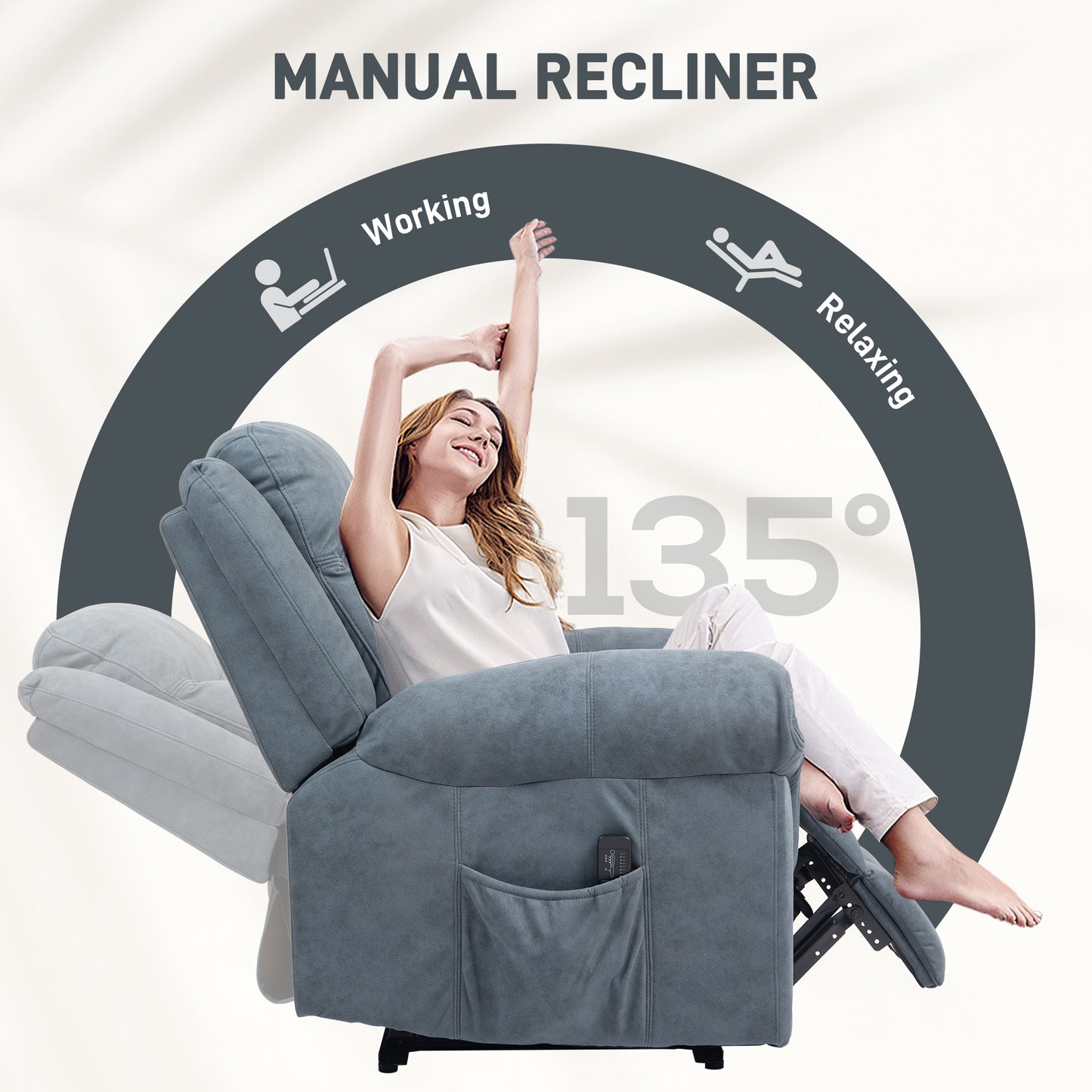 HOMCOM Manual Recliner Massage Chair, Microfibre Fabric, Side Pockets, Blue-Grey