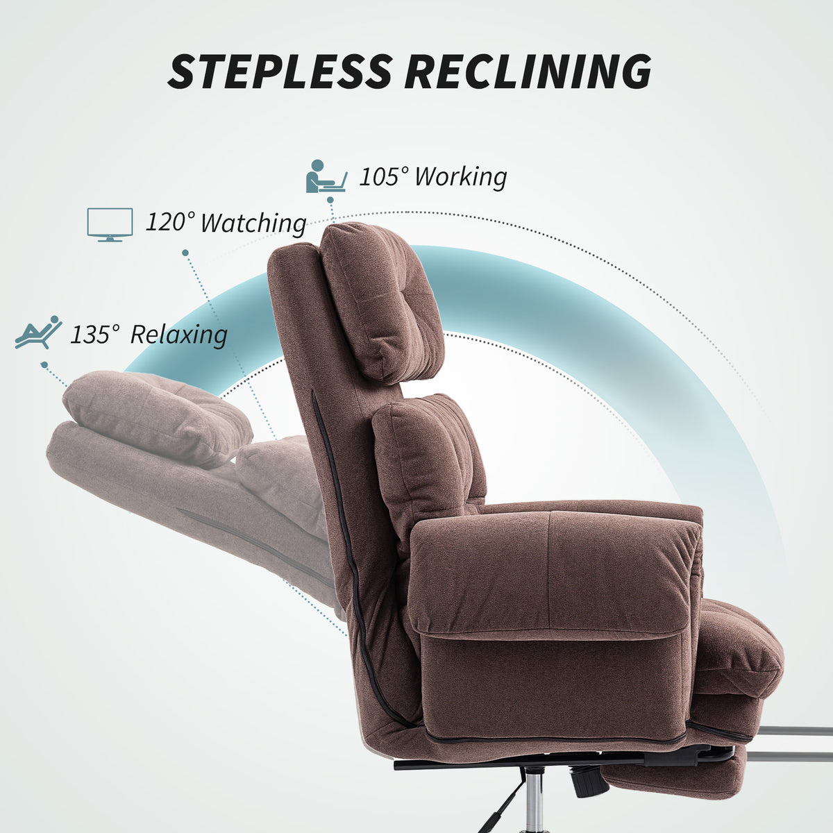 Reclining Executive Computer Desk Chair with Footrest, Coffee