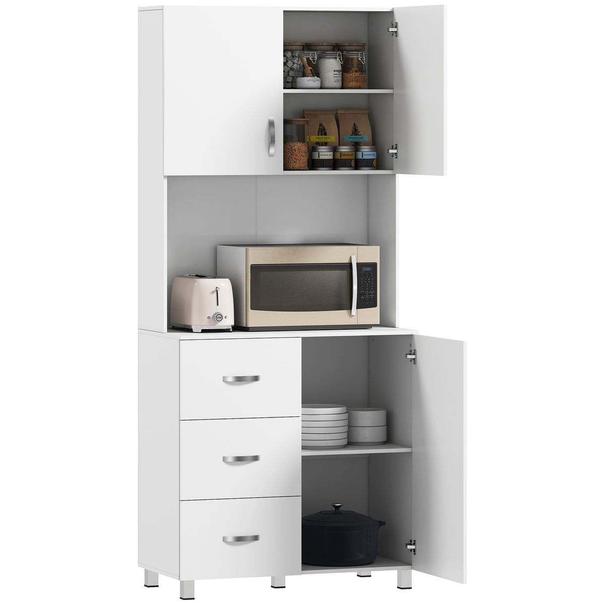 Kitchen Buffet with Hutch, 2 Cabinets and 3 Drawers – 32"W x 72"H