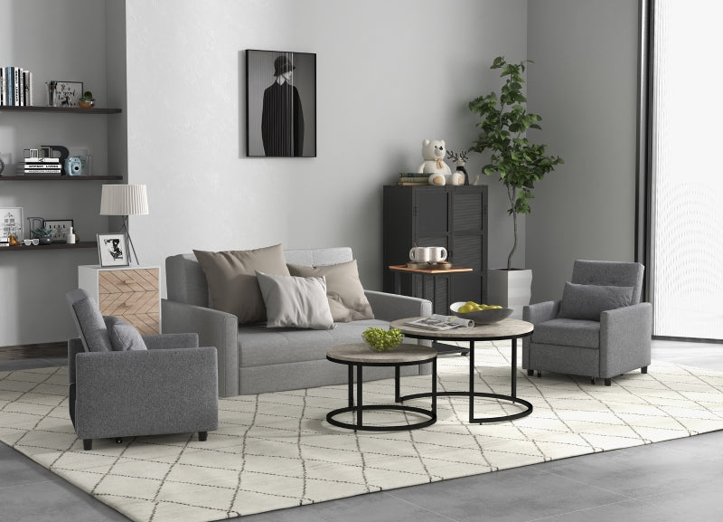 HOMCOM Modern 2-Piece Nesting Coffee Table Set, Round Cement Grey Living Room